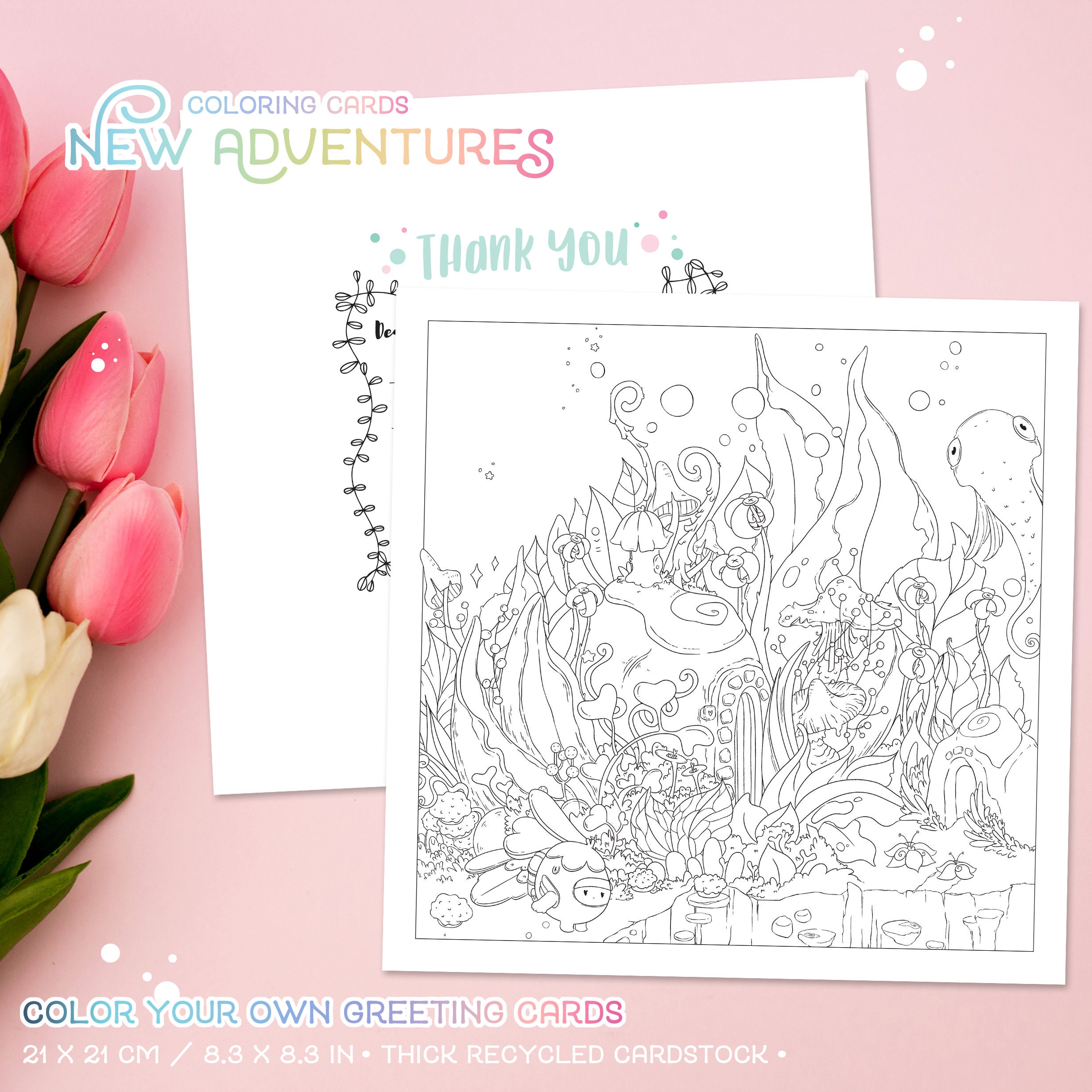 Adult Coloring Greeting Cards Coloring Page Spring Summer | Etsy