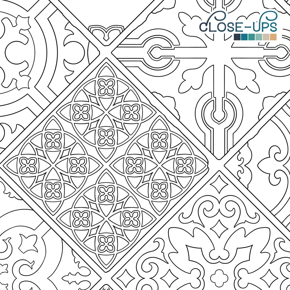 New! Vintage Tiles Coloring Page - Italian Pattern Adult Coloring ...
