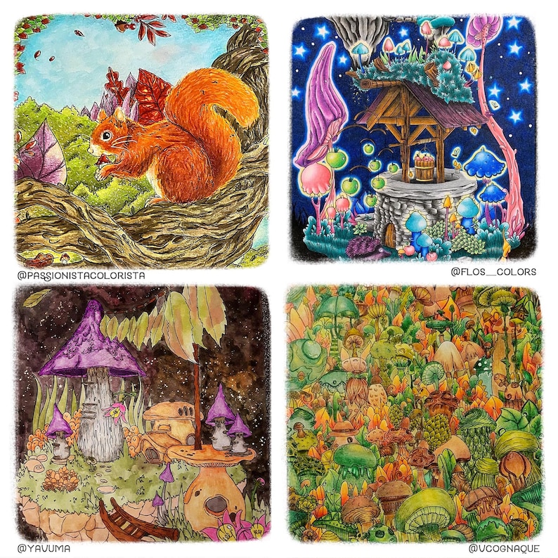 Autumn Coloring book adult coloring book by Jen Katz katzundtatz fall halloween mushrooms pumpkins kawaii colouring for kids and adults image 10