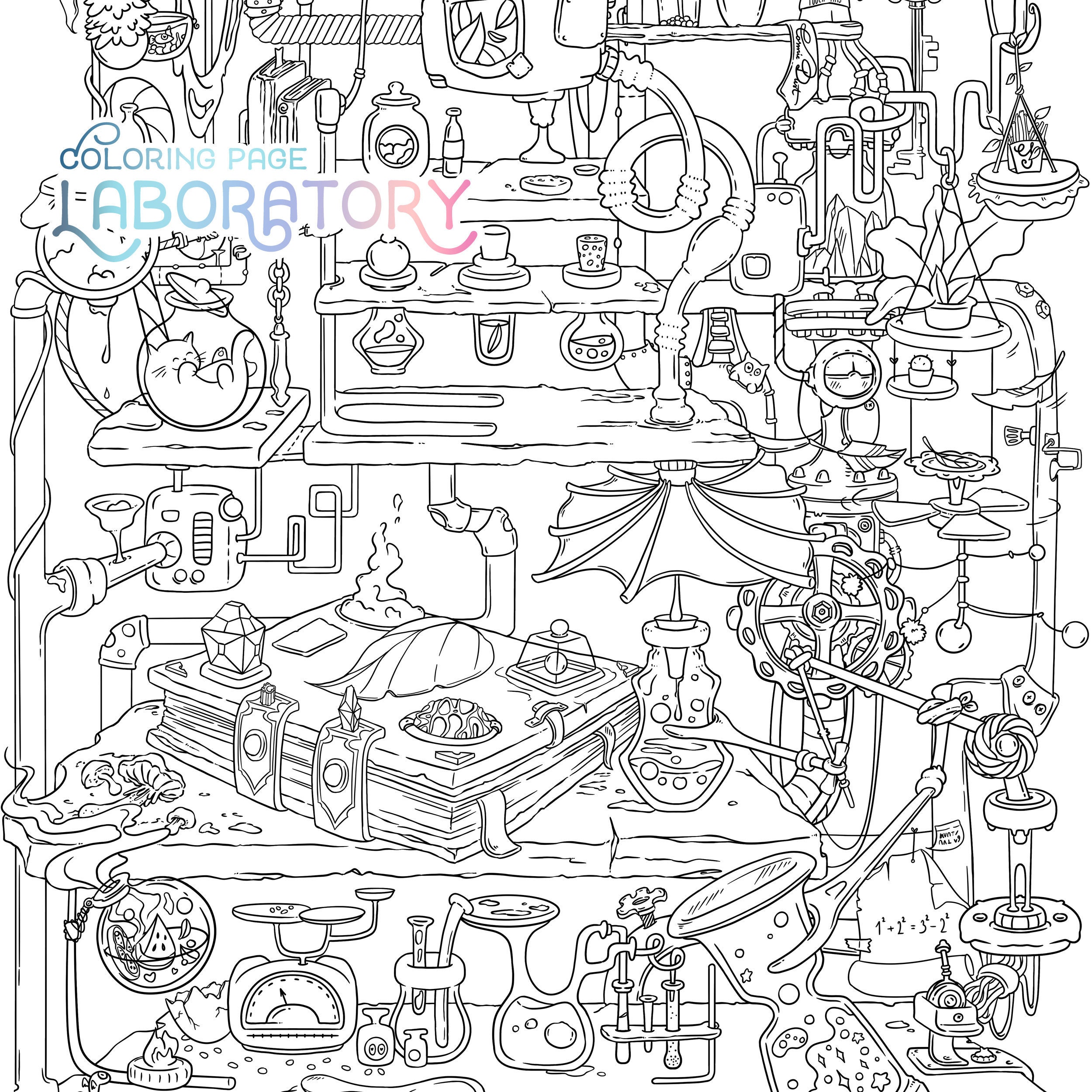 Laboratory Coloring Page Cute Halloween Doodle / Digital Download ...