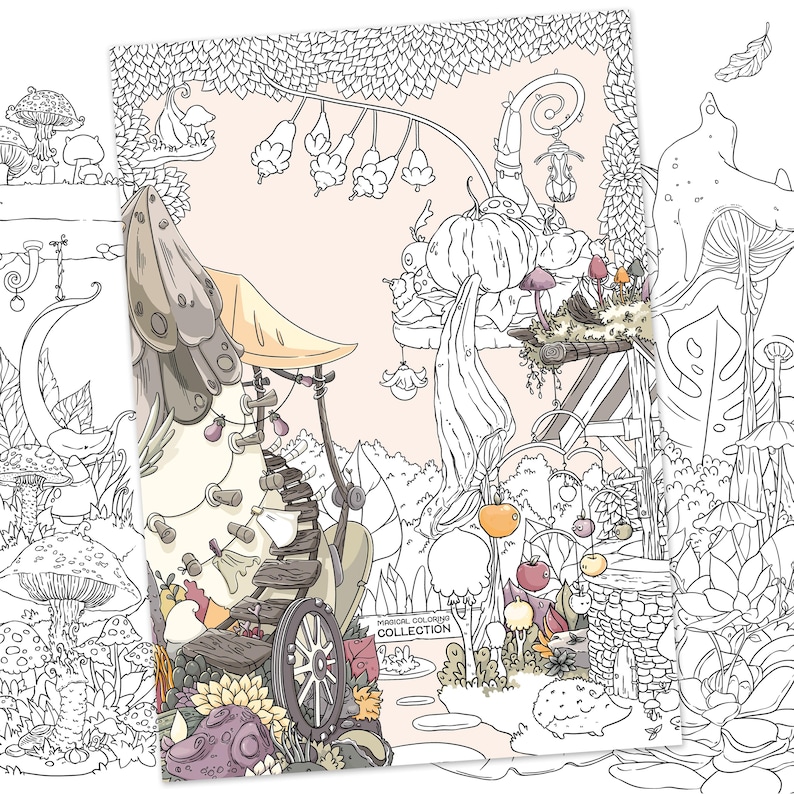 Autumn Coloring book adult coloring book by Jen Katz katzundtatz fall halloween mushrooms pumpkins kawaii colouring for kids and adults image 12