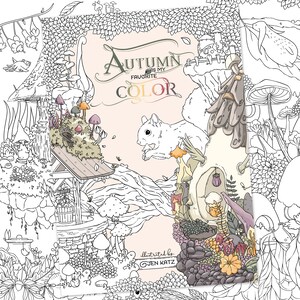 Autumn Coloring book adult coloring book by Jen Katz katzundtatz fall halloween mushrooms pumpkins kawaii colouring for kids and adults image 2