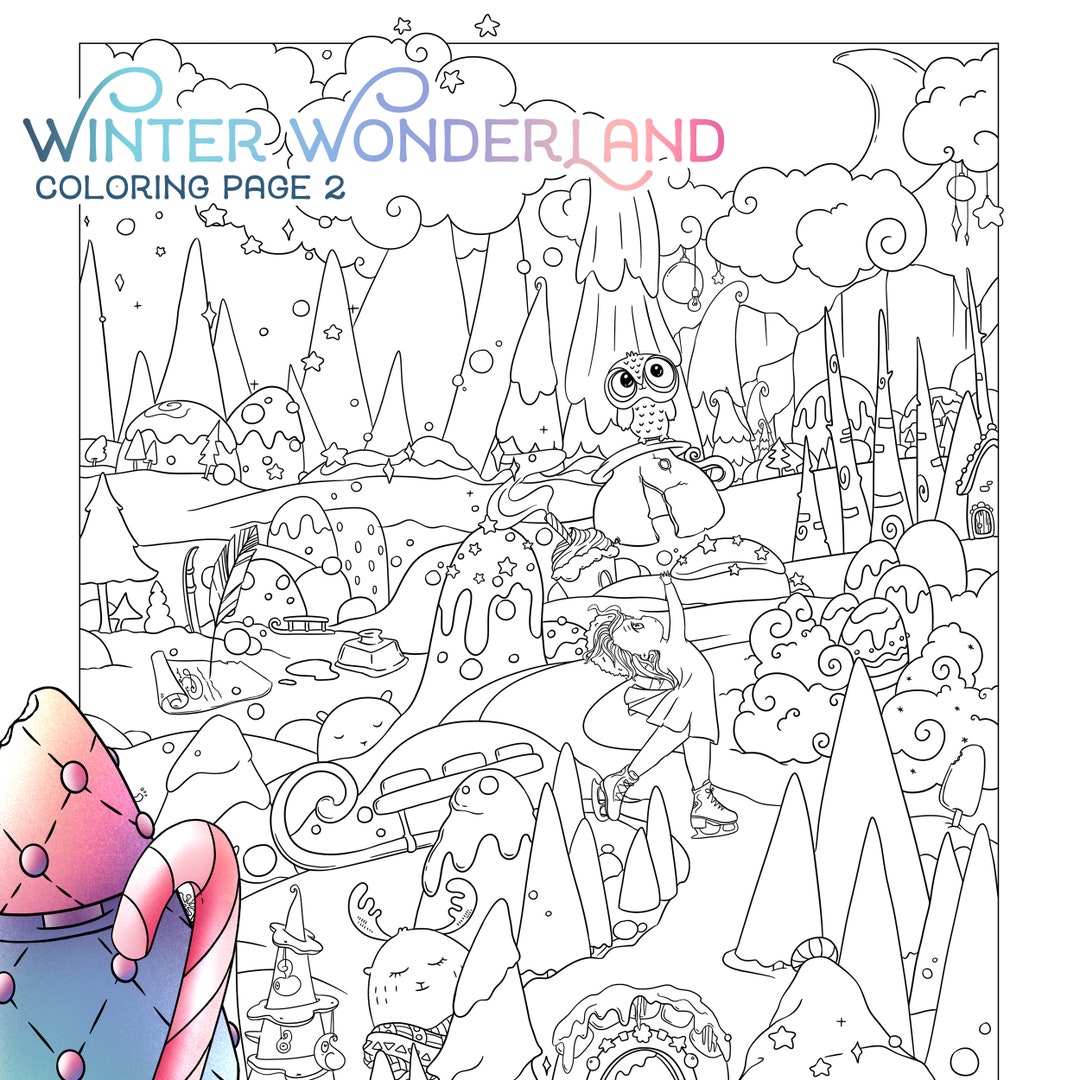 Winter Wonderland Adult Coloring Page Cute Christmas Coloring / Santa ...