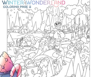 Winter Wonderland Adult Coloring Page - Cute Christmas Coloring / Santa Claus Snowman Xmas Doodle Digital Download pdf Printable by Jen Katz