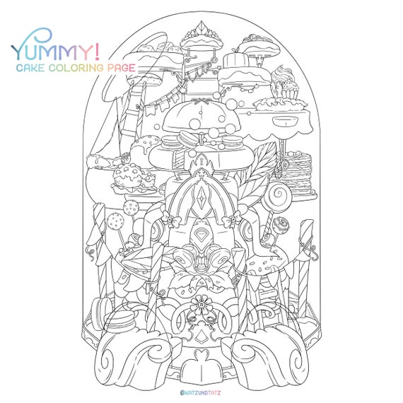cake coloring page spring adult coloring page dessert etsy australia