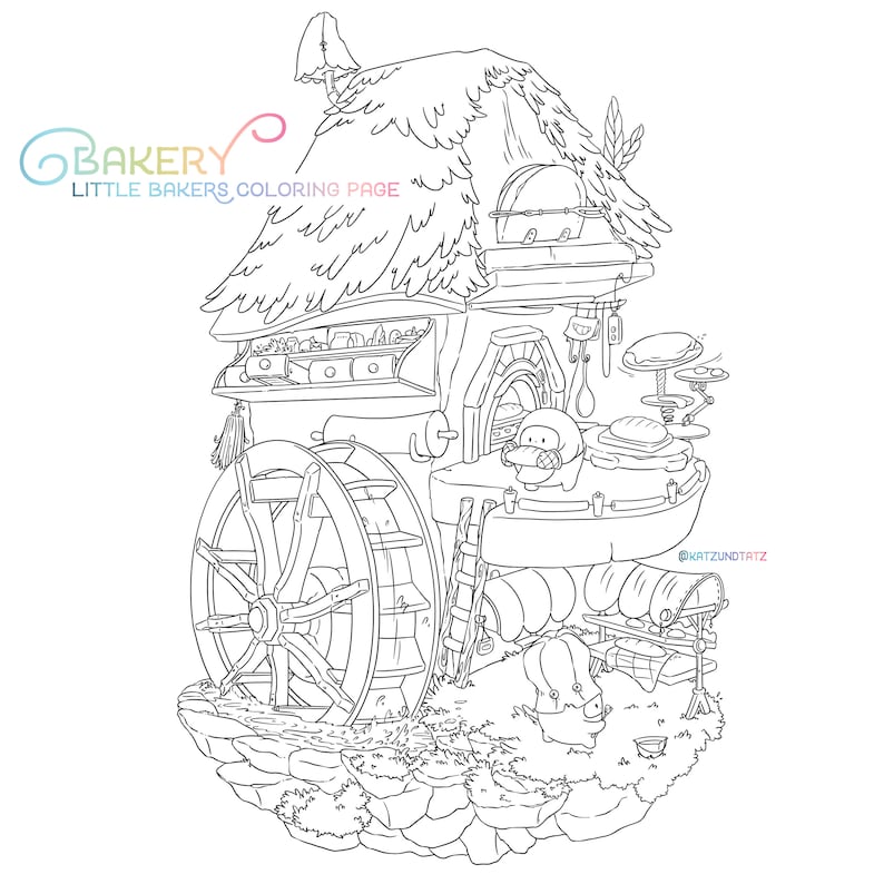 Download Little Bakers Coloring Page Bakery / Cute Home Adult Coloring | Etsy