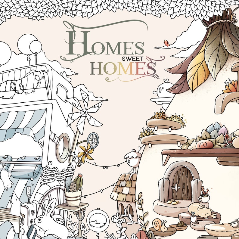 New Homes Sweet Homes Coloring book adult coloring book by Jen Katz cute kawaii Houses colouring pages for kids and adults by katzundtatz image 9