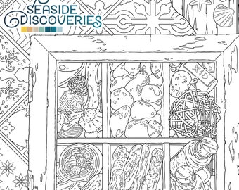 New! Seaside Discoveries - Mediterranean Beach adult coloring page Italian Pattern Digital Download pdf Printable by Jen Katz / katzundtatz