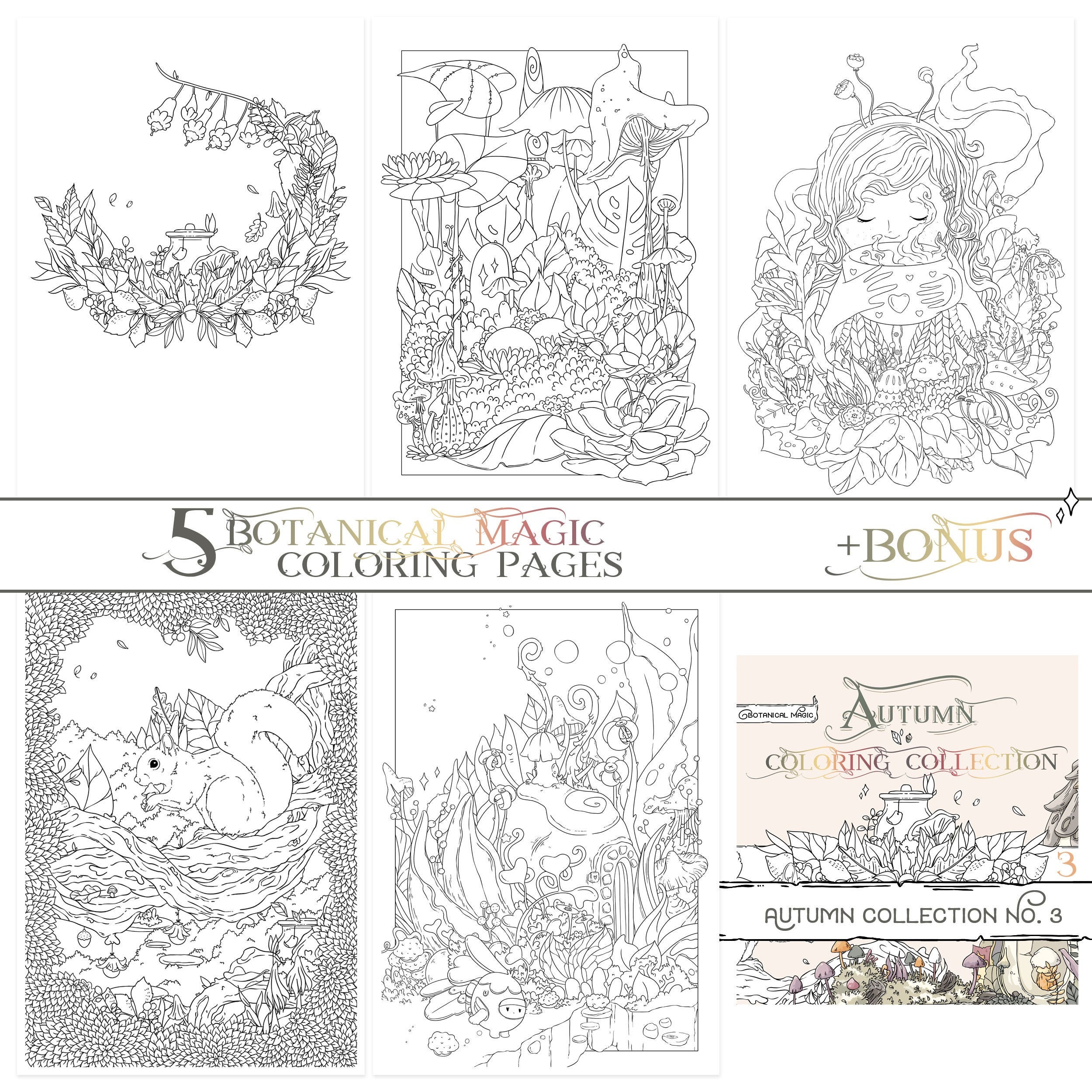 Autumn Coloring Pages Bundle No3 Floral Illustration For Etsy Australia