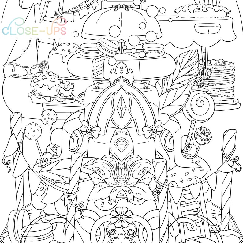 Cake Coloring Page / Spring Adult Coloring Page / Dessert Sweets Cupcakes Party kawaii Doodle Digital Download pdf Printable by Jen Katz image 2