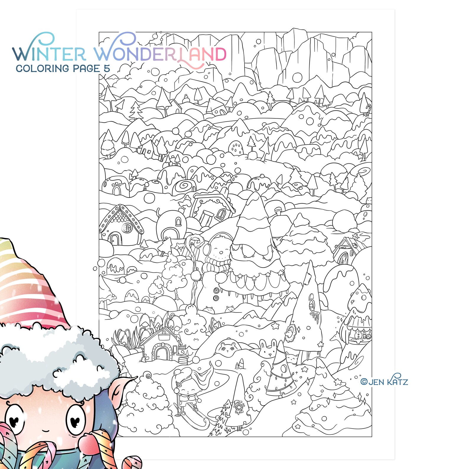 Winter Wonderland Adult Coloring Page - Cute Christmas Coloring / Cute ...
