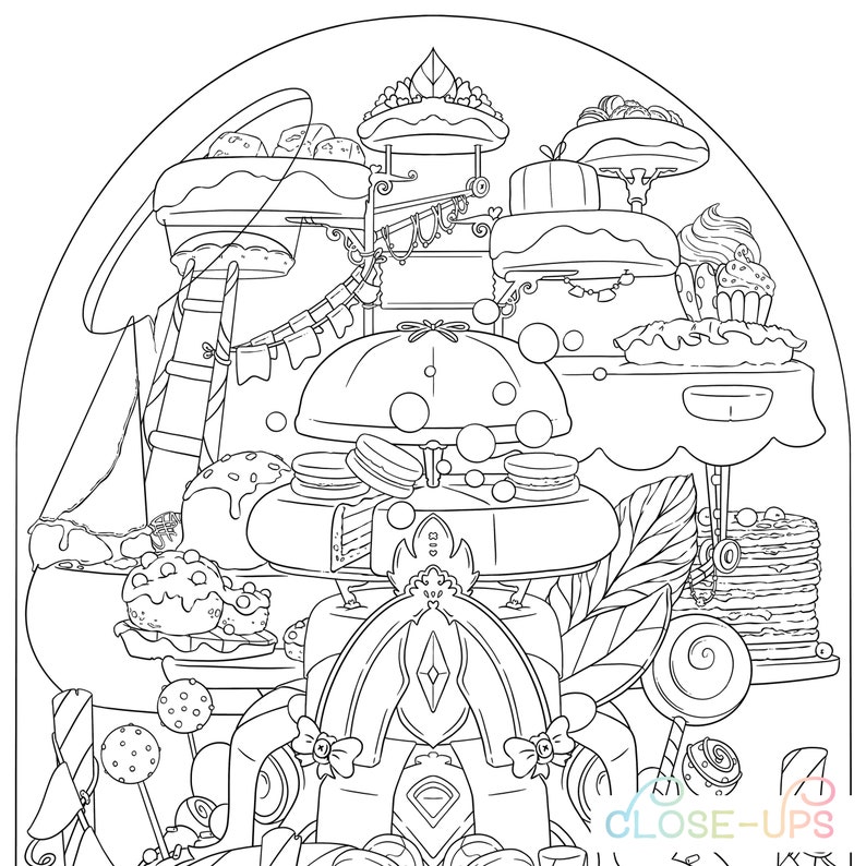 Cake Coloring Page / Spring Adult Coloring Page / Dessert Sweets Cupcakes Party kawaii Doodle Digital Download pdf Printable by Jen Katz image 3