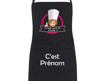 Tablier de cuisine C'est qui le Chef - Femme - 4 couleurs noir- blanc - rose - bleu - Yonacrea