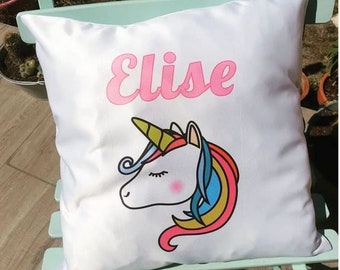 Coussin Licorne personnalisable avec le Prénom de votre Choix 40 x 40 cm - Yonacrea