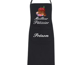 Tablier de cuisine Meilleur Pâtissier avec Prénom personnalisé 4 couleurs noir - bleu - blanc - rose - Yonacrea