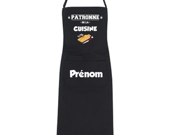 Tablier de cuisine Patronne de la Cuisine avec Prénom personnalisé 4 couleurs noir - bleu - blanc - rose - Yonacrea