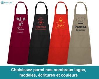 Tablier de Cuisine avec Motif et texte brodés personnalisés - 4 modèles et 20 Motifs au choix - broderie - Yonacrea