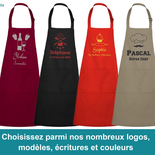 Tablier de Cuisine avec Motif et texte brodés personnalisés - 4 modèles et 20 Motifs au choix - broderie - Yonacrea