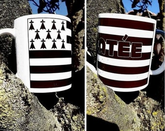 Mug cup Brittany Breizh flag personalized with the first name of your choice - Yonacrea