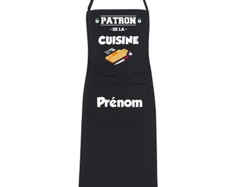 Tablier de cuisine Patron de la Cuisine avec Prénom personnalisé 4 couleurs noir - bleu - blanc - rose - Yonacrea