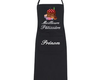 Tablier de cuisine Meilleure Pâtissière avec Prénom personnalisé 4 couleurs noir - bleu - blanc - rose - Yonacrea