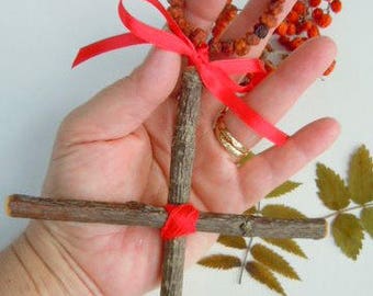 Rowan Tree and Red Thread Cross Charm- X-Large Size - For Extra Heavy Duty Luck and Protection