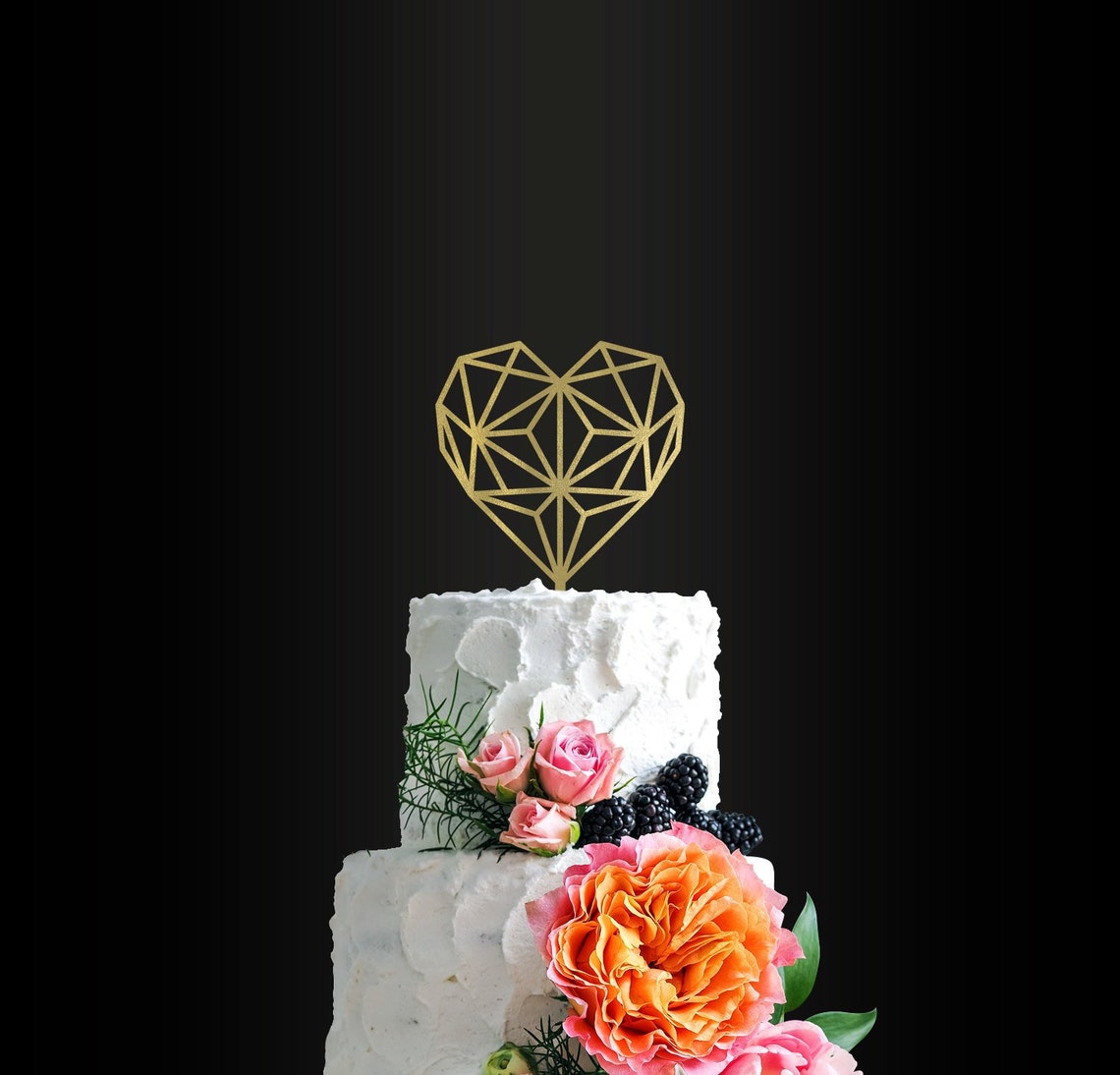 Wedding Cake Topper Geometric Heart Cake Topper Wedding | Etsy