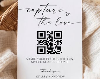 Wedding photo share QR Code Sign, Modern Minimalist Editable (Digital Download)