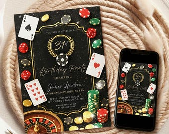 Casino Birthday Invitation, Editable Poker Night Theme, Retirement, Playing Cards ,21st 30th 40th 50th, (Digital Download) p