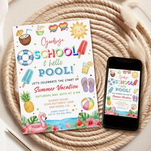 End of School & Summer Pool Party Invitation Template – Schools Out Celebration, Editable Canva s