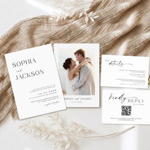 Photo Wedding Invitation Template, Modern Minimalist Boho Invite Suite, RSVP Canva Card (Digital Download)