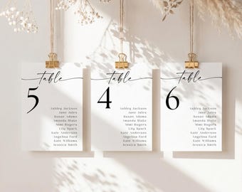 Modèle de plan de table de mariage minimaliste, cartes de travail de table de script, toile modifiable (téléchargement numérique)
