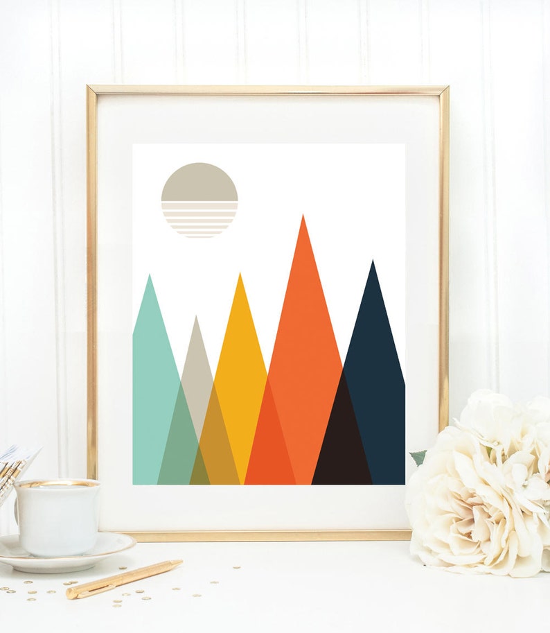 Minimalist Abstract Art Mountains Print Geometric Print Etsy