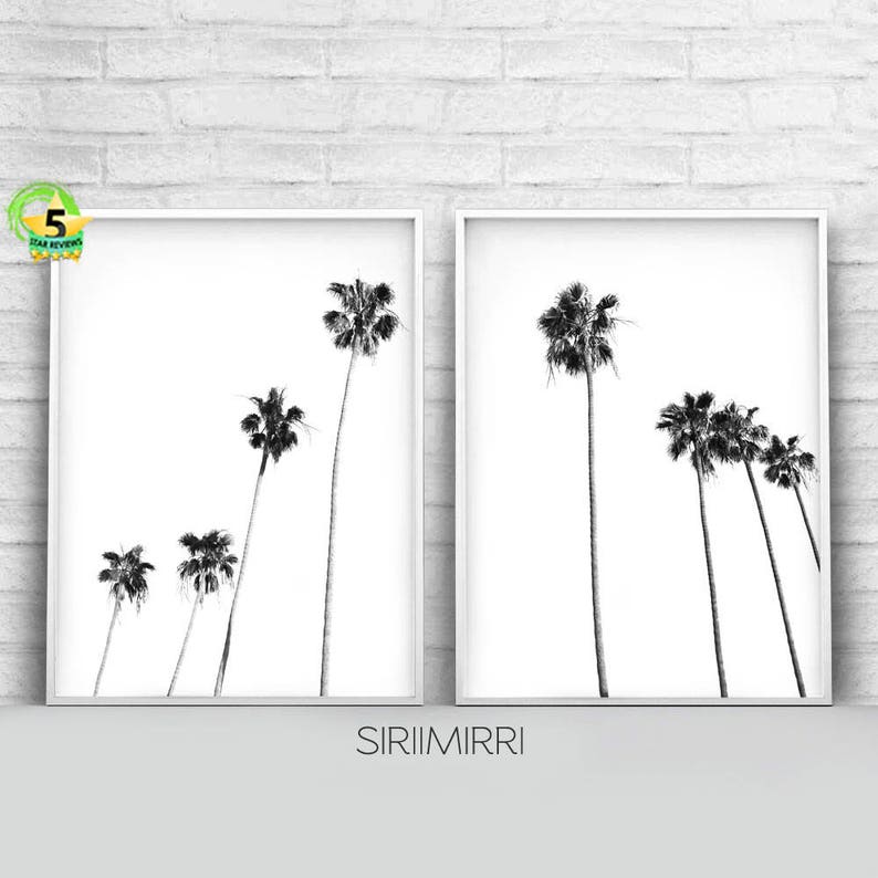 Palm Trees Print Tropical Wall Art Print Black and White Set Etsy