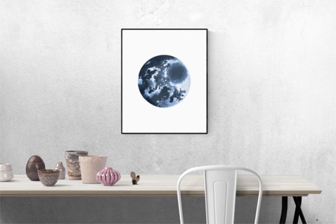 Blue Moon Print Blue Moon Wall Art Watercolor Print Full Etsy