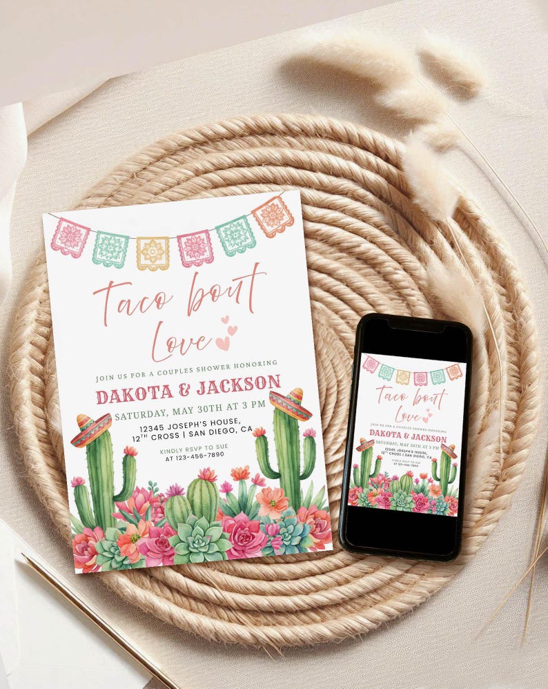 T1 Invite Taco 'bout Love Fiesta Couples Shower Invitation, Mexican Engagement ...