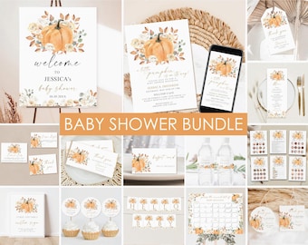 Fall Baby Shower Invitation Bundle, Pumpkin Baby Shower Invite, Welcome Sign, A Little Pumpkin is on the Way baby shower games download pg1
