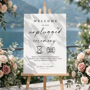 Modern minimalistisk bröllopsskylt med unplugged-motiv (redigerbar i Canva) digital nedladdning