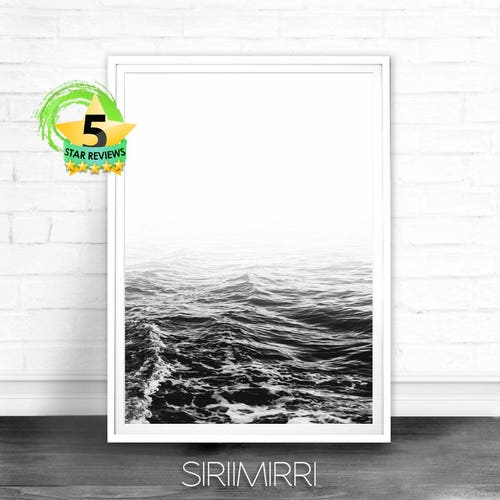 Beach Coast Print Black and White Beach Print Ocean Wall Art Etsy