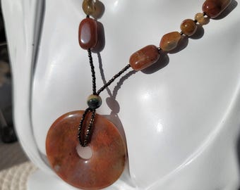 Large Jasper Pendant, Bohemian Style Jewel, South Western Jewelry, Hippy Style Jewelry, Gypsy Style Beaded Stone Necklace, Desert Necklace