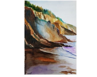 Ukraine artist digital download, Oregon Coast painting Digital file, Abstract watercolor art PRINTS, Digital Mountain Landscape painting