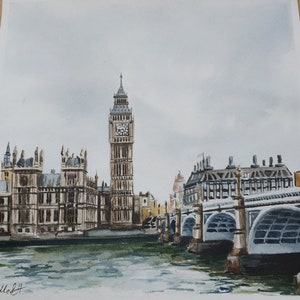 London watercolor painting from photo, European architecture travel watercolor, New home art decor gift, Custom House Portrait
