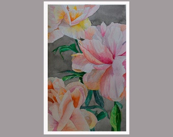 Peony Watercolor Printable, Blush Pink Flower, Instant Download, Floral Bouquet Print, Baby Girl Nursery Wall Art, Ukraine digital download