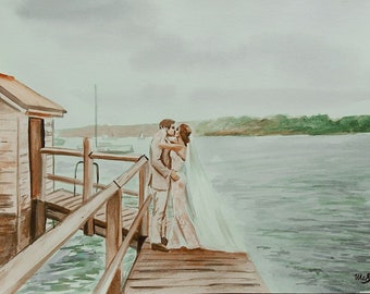 Custom watercolor painting from photo, Personalised Wedding  venue watercolour portrait, Original watercolor landscape, Hand drawn portrait