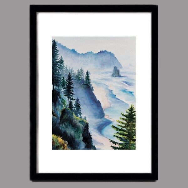 Watercolor painting landscape -Watercolor painting-watercolor trees-Wall Art-landscape art-Mountain watercolor- commission painting-lake art