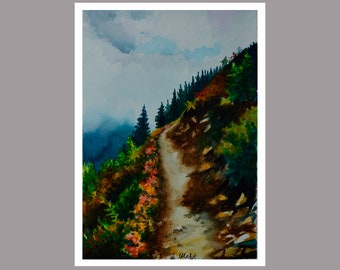 Watercolour art print download, Ukraine digital art, Forest Landscape Watercolor Downloadable printable, Mountain Landscape Watercolor