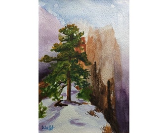 Printable Watercolor forest painting, Ukrainian artist, Pacific Northwest, Digital Download Scenery Painting, Smoky mountains wall art