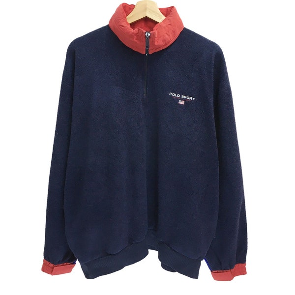 Vintage Polo Sport Flag USA Ralph Lauren Spellout Embroidery Pullover Jumper Sweatshirt Sweater Hoodie Fleece Half Zip
