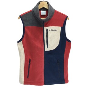 Rare!! Columbia Sportswear Spellout Embroidery Sweater Vest Patchwork