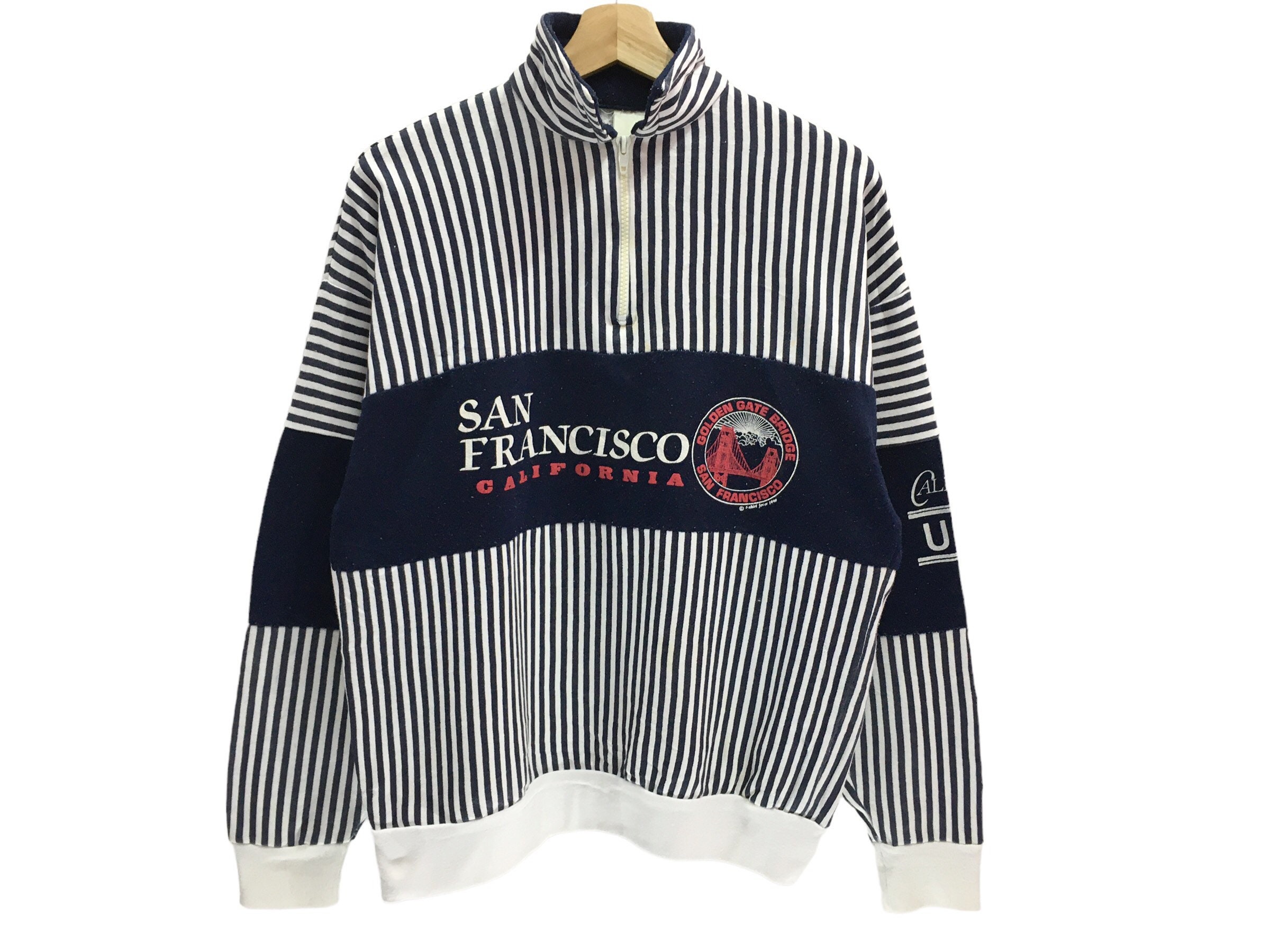 Sweat à Zip 1/4 Vintage Années 90 - San Francisco - Gris - Taille XL USA
